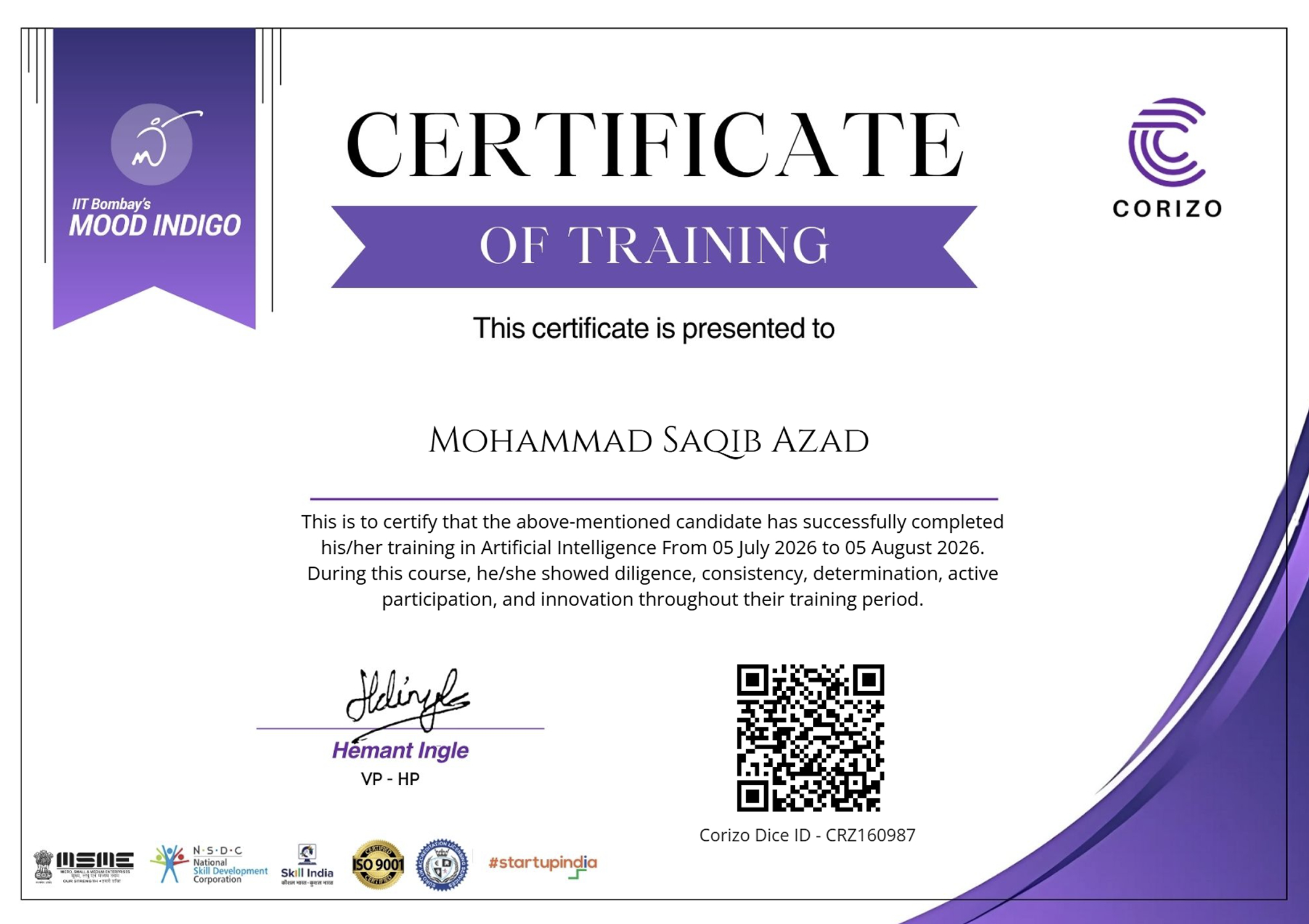 Artificial Intelligence Training Certificate